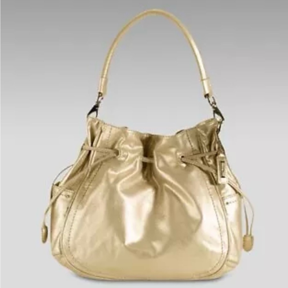 Cole Haan Denny Drawstring Soft Gold Leather Shoulder Bag